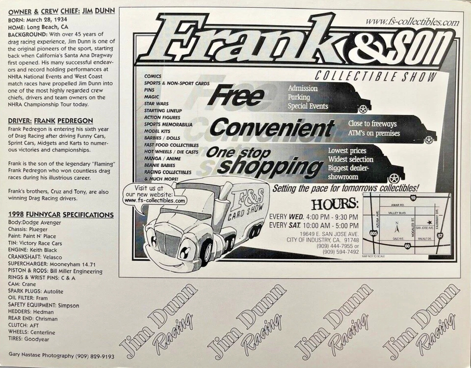 VRHTF NHRA LEGAL RARO "JIM DUNN MOONEYES FRANKIE PEDREGON" CARRO ENGRAÇADO" DISTRIBUÍDO - Imagem 2 de 2