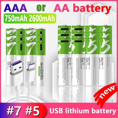 4/8 Pilas AA / AAA Recargable 3600mwh 1.5v USB-C Alta Potencia Litio Baterias