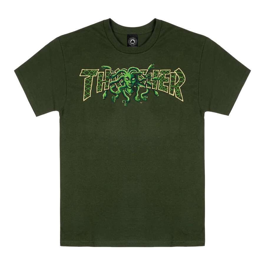 Thrasher Magazine MEDUSA LOGO Skateboard T Shirt FOREST GREEN