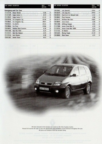 Renault Scenic RX4 Accessories Price List 2000-01 UK Market Foldout Brochure - Picture 2 of 2