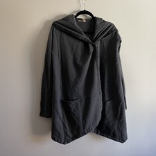 Zella Wmn M Charcoal Gray Wrap Oversized Black Metallic Trim Hooded Sweatshirt