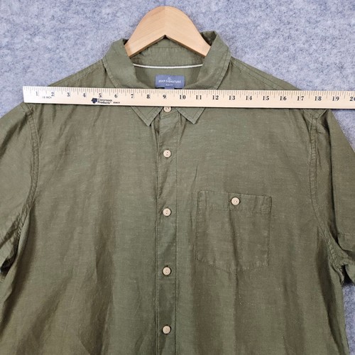 LL Bean Signature Men's Green Short Sleeve Shirt Size XL Button Up Linen Blend - Picture 5 of 8