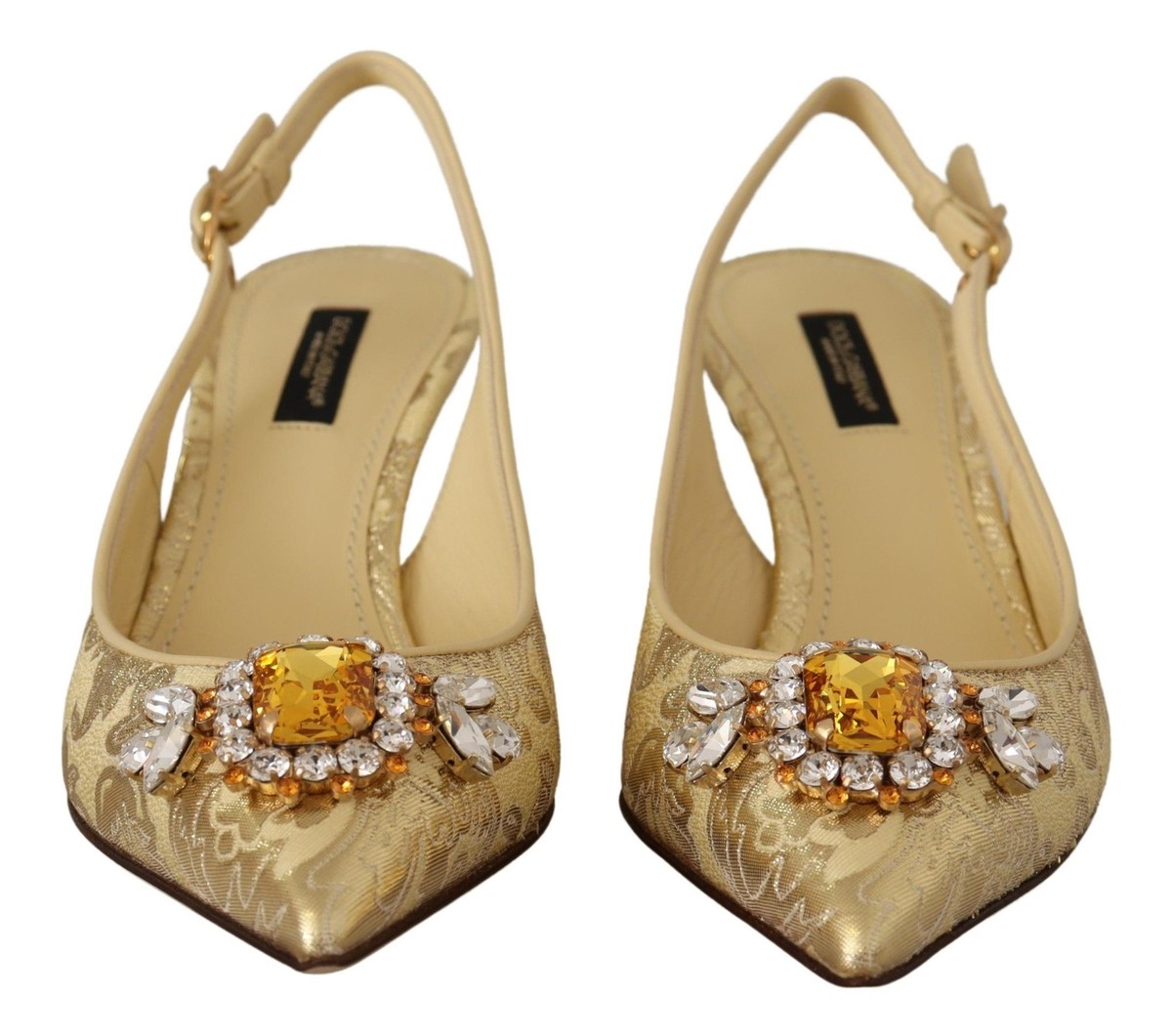 Dolce & Gabbana Gold Crystal Slingbacks Pumps Heels Women's