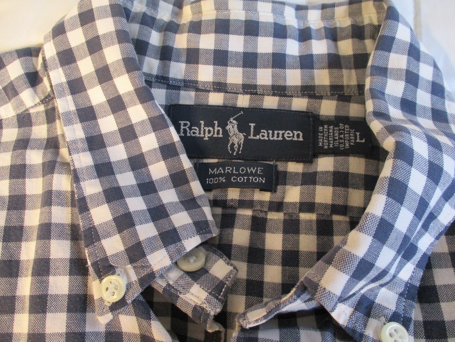 Ralph Lauren camicia uomo grande nero pony bianco quadri a quadri casual preppy