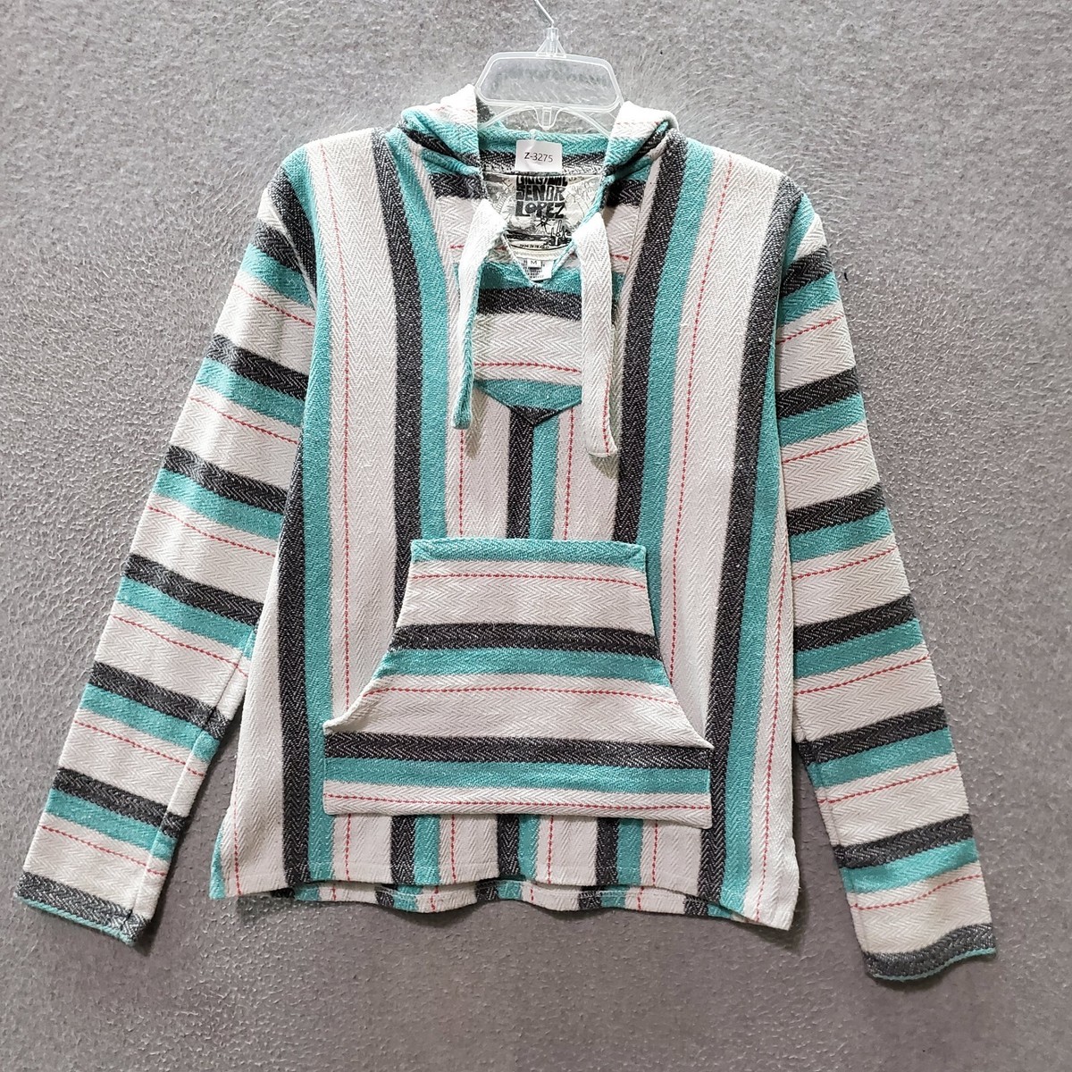 Original Senor Lopez Women Sweater Medium Turquoise Striped Baja