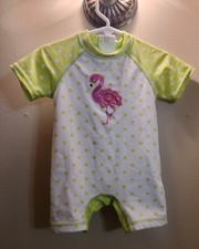 Little Me Green Polka Dot 3D Flamingo Rash Guard Swimsuit 18Months