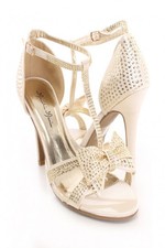 Womens Strappy Open Toe High Heels Gold Rhinestones Pumps Size 7