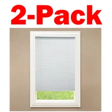 HAMPTON BAY 2-Pack White Cordless Vinyl Mini Blinds 1" Slats 27 W x 48 L in.