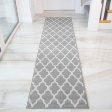 GREY SILVER TRELLIS RUNNER RUG FOR HALL LONG NARROW GEOMETRIC HALLWAY RUNNERS UK