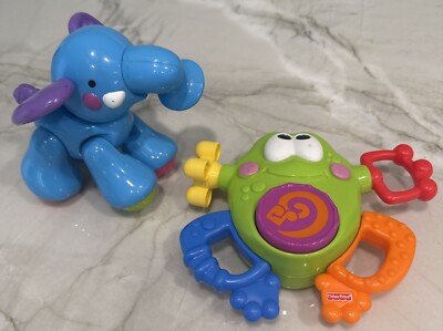 Fisher Price Frog Toy Go Baby Go Silly Frog 2011 Sounds Music & Elephant Clicker