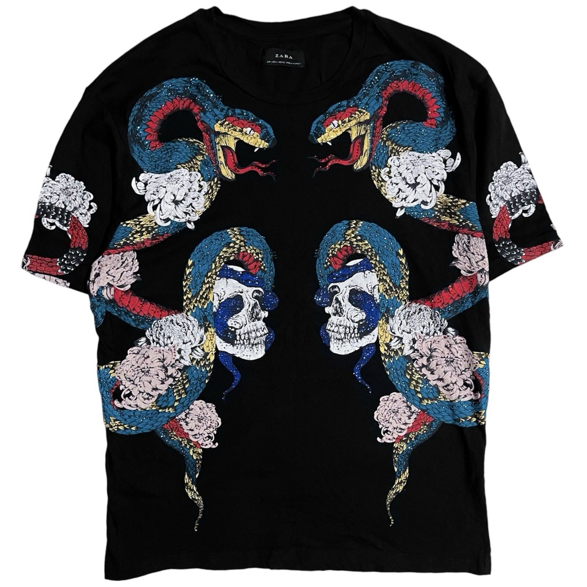 Y2K 00s Zara Rhinestone Snake Skull Flower Skate Punk Rock