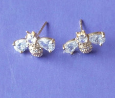 Silver Made 2ct Pear Simulated Diamond Honey bee Earrings 14k Yellow Gold Plated
