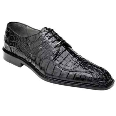 Handmade Men Stylish Black Alligator Leather Lace Up Dress Shoes, Derby Shoes