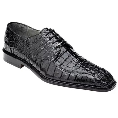 Handgefertigte stilvolle schwarze elegante Herren-Schnürschuhe aus Alligatorleder, Derbyschuhe - Bild 1 von 2