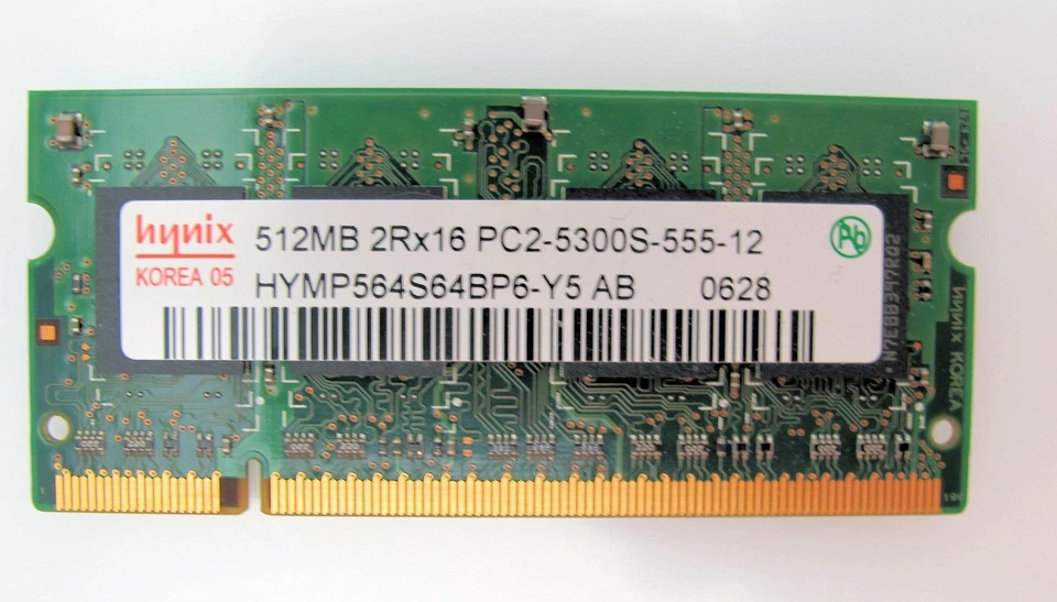 Hynix Laptop Memory (2 X 512MB) 2RX16 PC2-5300S-555-12 HYMP564S64BP6-Y5 AB 0628 - Image 3 of 4