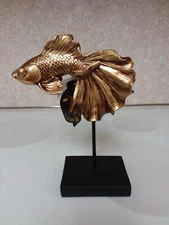 Beautiful Gold Fish Figurine Elevated from Base, Amazing Detail 10" tall