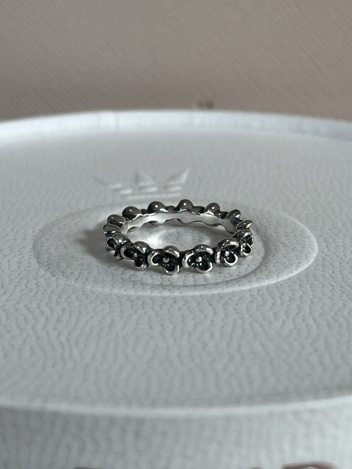 New Authentic Pandora Silver Black Oxi Wandas Garden Flower Ring Size 52 #190849