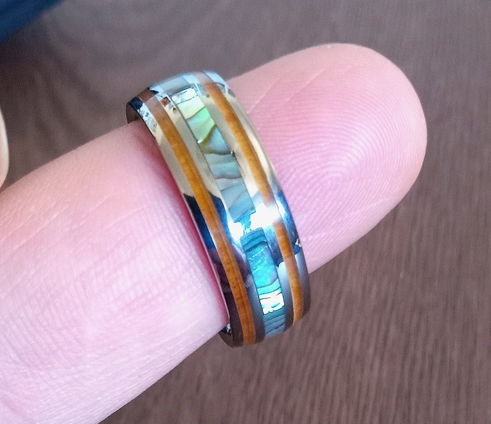 Anillo Manly Bands The Angler para hombre abulón/tungsteno 8 mm talla 12 Foto 2 de 4