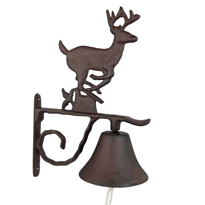 #ad Large Deer Dinner Bell Heavy Duty Cast Iron Antique Brown Finish Cabin Decor $49.95