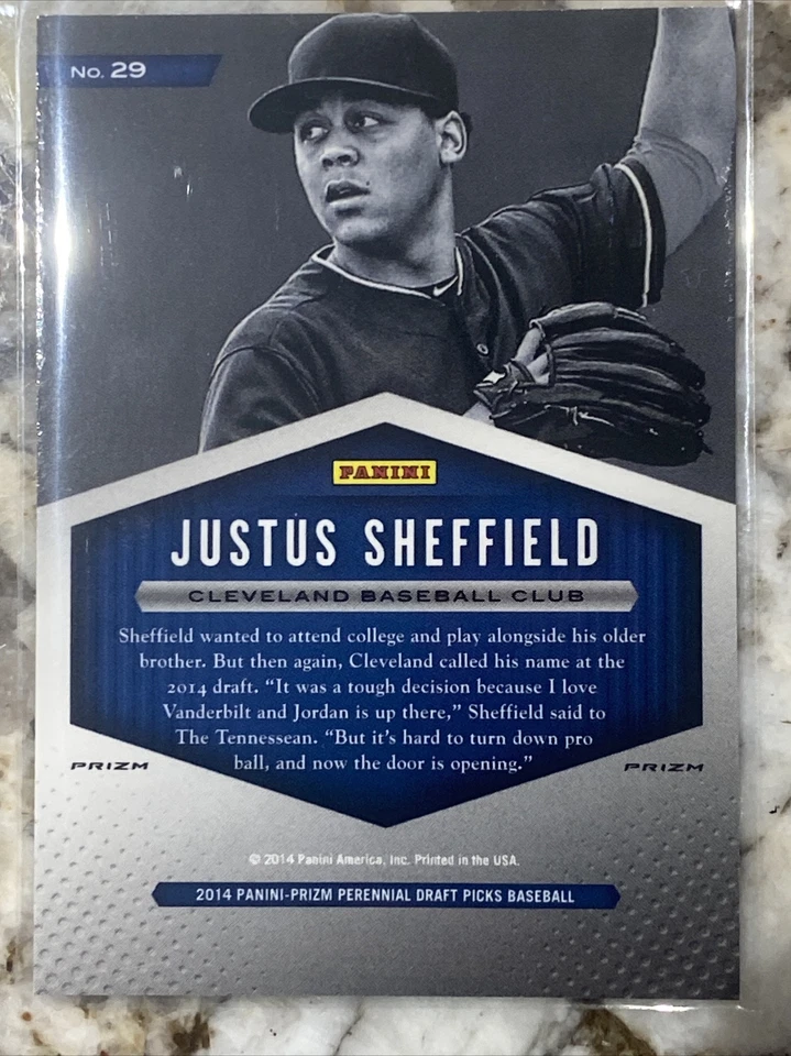 2014 Prizm Perennial Draft Picks Red White & Blue Pulsar Prizms Justus Sheffield - Image 3 of 3