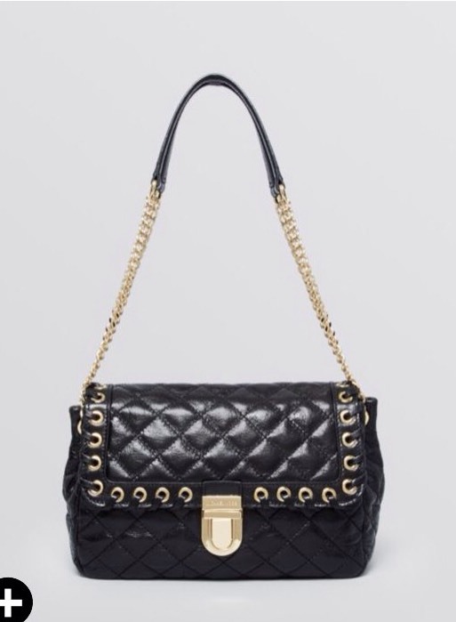 NWT MICHAEL KORS Hippie Grommet LARGE Sloan Quilted Flap Bag Black Gold  Leather - Main Image