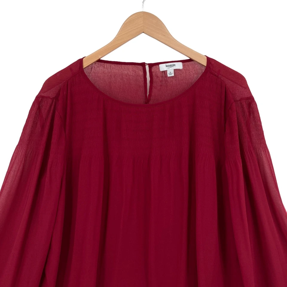 Blusa Top Kensie Jeans Mujer Grande Roja Transparente Forrada Manga Larga Cuello Redondo Foto 4 de 4