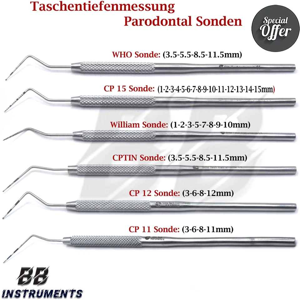 SLITE TECH INSTRUMENTS Parodontal Messsonde Taschentiefenmessung Zahnsonde Dental Diagnostik Sonde Neu