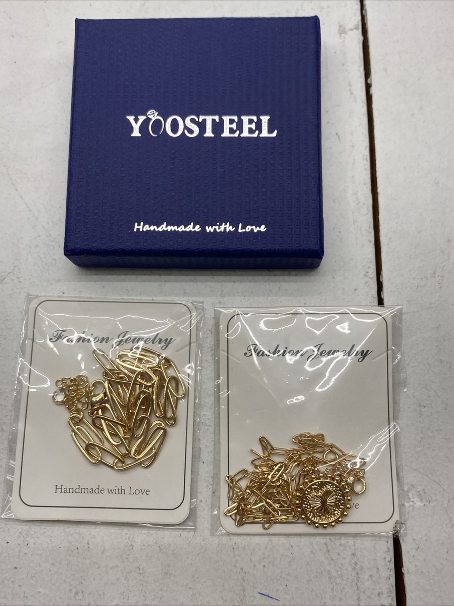 Yoosteel Gold M Initial Necklaces 14K Gold Plated HandMade With