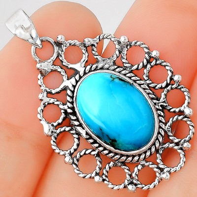 Natural Rare Turquoise Nevada Aztec Mt 925 Silver Pendant Jewelry P-1009