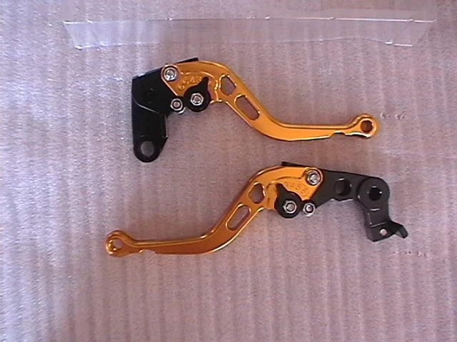 JUEGO DE PALANCA CORTA DE CARRERAS KAWASAKI ZX6R ZX10R Z750R ZX1000 SX Z1000 DORADO/NEGRO Foto 3 de 4