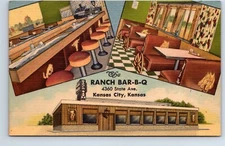 Postcard Kansas Kansas City The Ranch Bar-B-Q Multi View 4360 State Avenue Linen