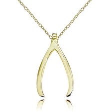 Gold Tone over Sterling Silver Polished Wishbone Necklace