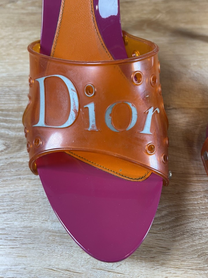 Authenticated Dior Hot Pink Orange Jelly Slides Heels 40.5 Project