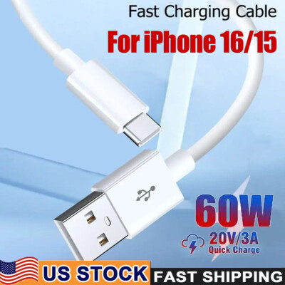 For iPhone 16 USB Type C Data Cable 5A Fast Charging USB-A to USB-C Charger Cord