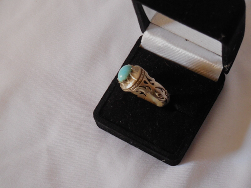 MIDDLE EASTERN STERLING SILVER 925 NATURAL PERSIAN TURQUOISE STONE RING - Picture 3 of 10