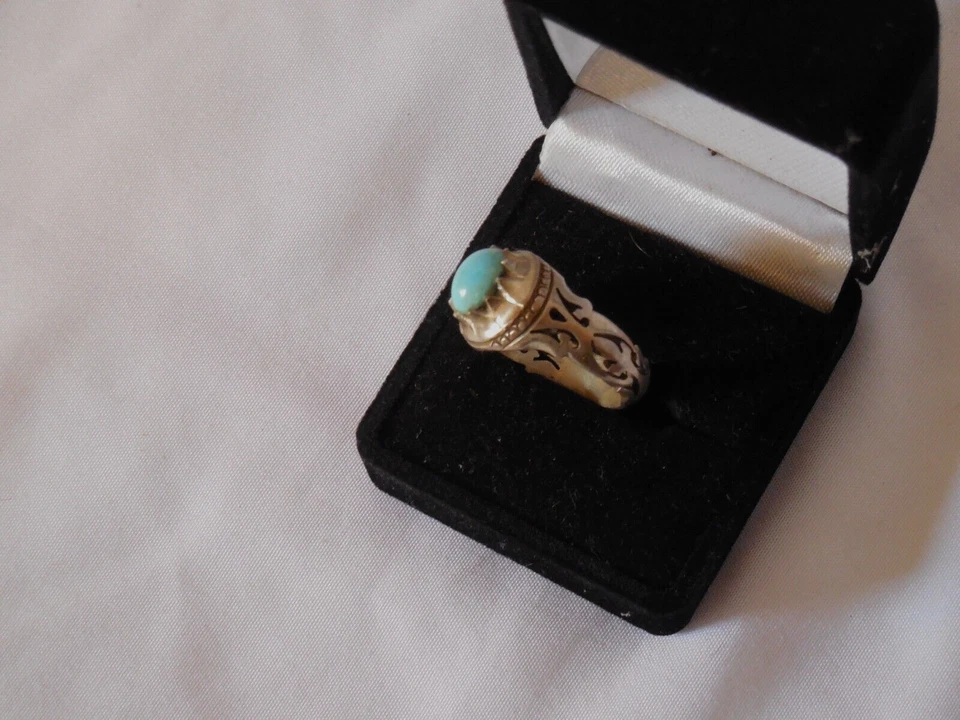 ANILLO PIEDRA TURQUESA PERSA NATURAL 925 PLATA ESTERLINA ORIENTE MEDIO Foto 3 de 4