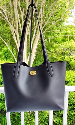 Coach LARGE C0689 Work Willow Black Leather Shoulder Bag With Turn