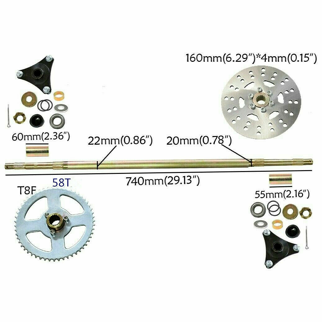 Go Kart Rear Axle Kit + Complete Wheels 4.10-6 Off-Road Go Cart