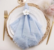 Cloth Napkins with Fringe Set of 12,100 Soft Cotton, 12 pack, Light Blue