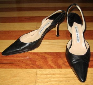 black leather slingback pumps