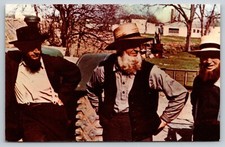 Postcard Amish Men in Traditional Dress next to Tractor at Equipment Sale  47N