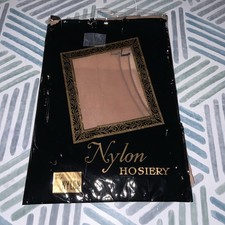 NOS VTG Pequest Nude NYLON Stockings Black Stitched Cuban Heel Sz 10.5 No Issues