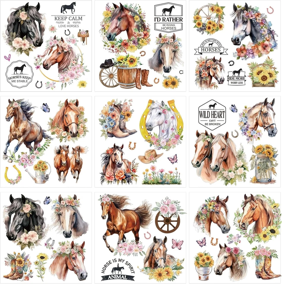 Pegatinas frotar en transferencias para muebles artesanales: 9 piezas frotar caballo en transferencias... Foto 3 de 4