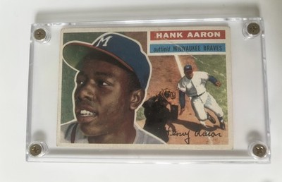 1956 Topps - Hank Aaron #31 White back with Willie Mays Action Shot background