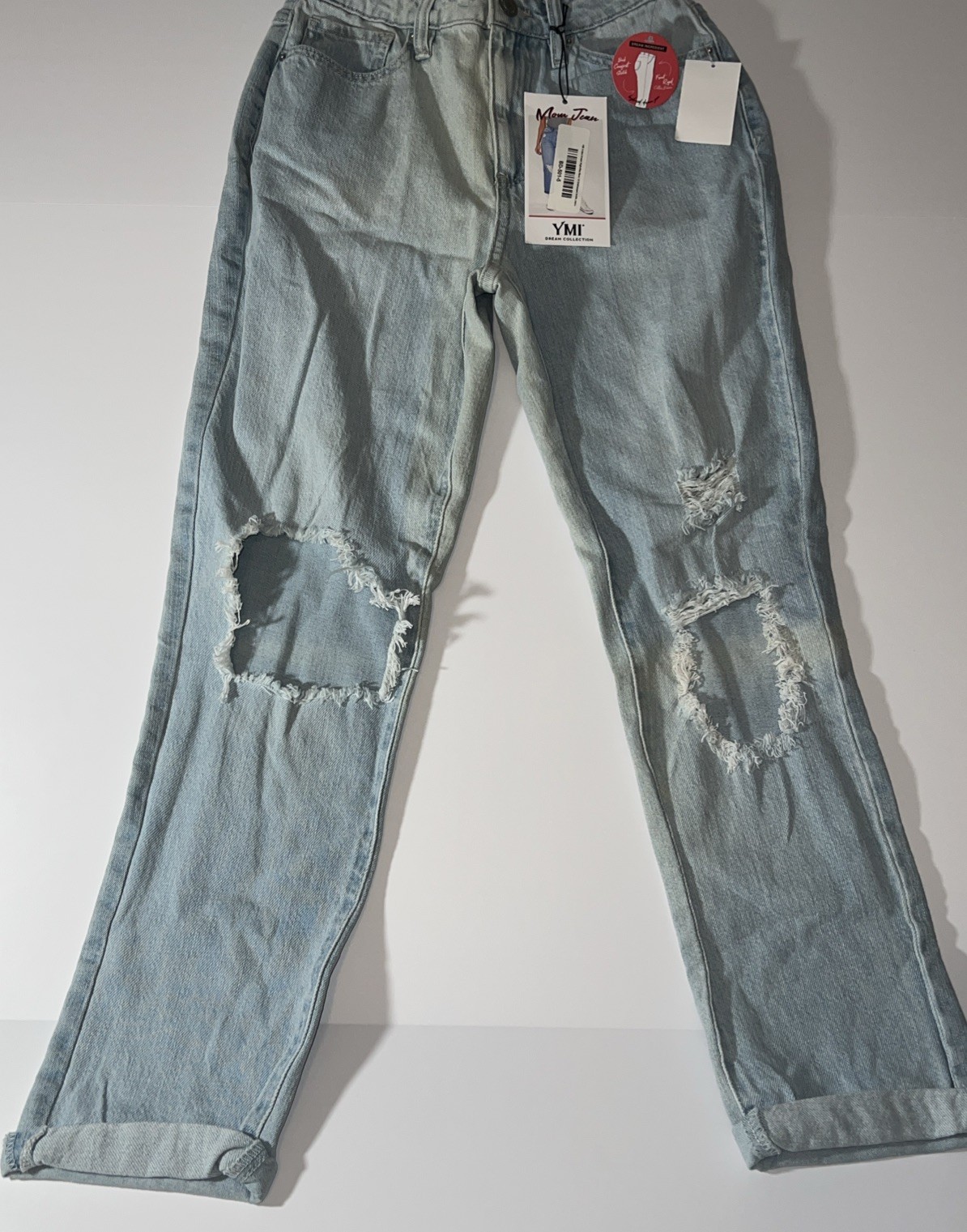 YMI Mom Jeans Authentic Denim High Rise  Distressed  Size 5/27 . Holes&rips NWT-image