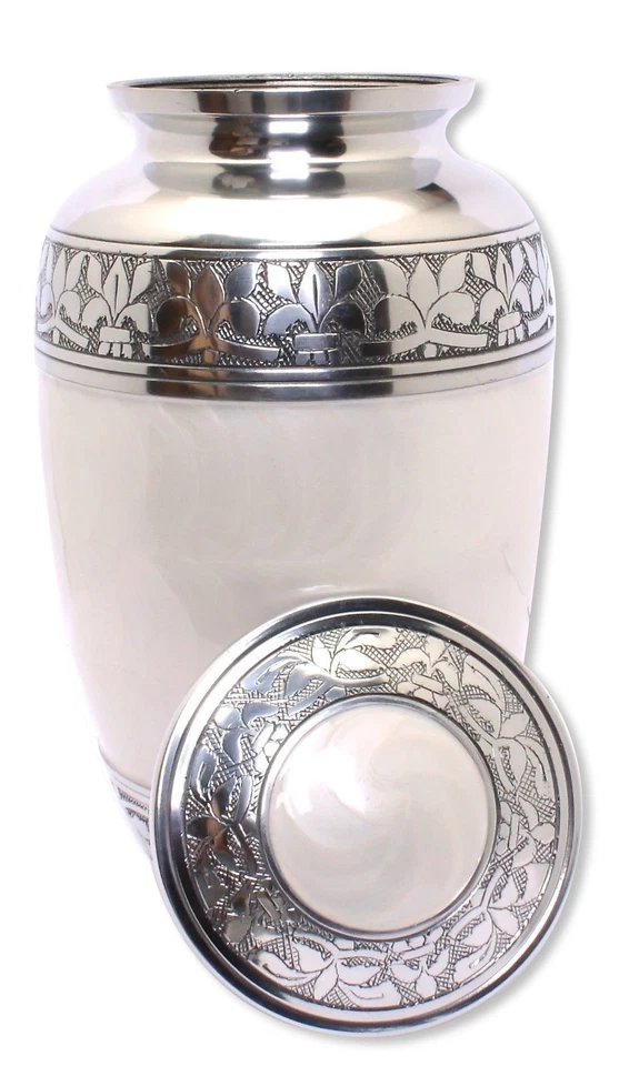 Adult Cremation Urn Engraved Aluminium Fully Personalised White Funeral Memorial - Image 2 of 3