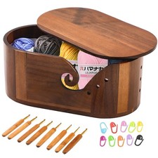 Large Oval Wooden Yarn Bowl For Knitting Acacia Yarn Holder with Lid