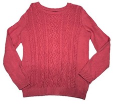 Tommy Hilfiger Women  s Cable Knit Sweater Pink Large L Crewneck Pullover