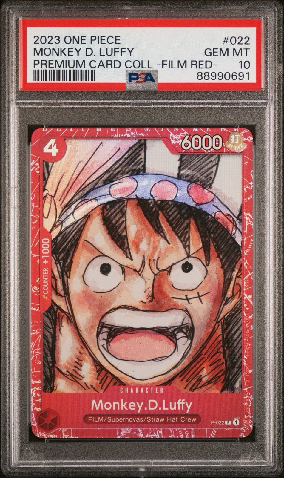 2023 One Piece Premium Collection Film Red P-022 Monkey D Luffy PSA 10 English