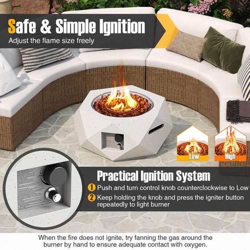 28" Hexagon Terrazzo Propane Gas Fire Pit w/Stainless Steel Burner & Lava Rocks - Picture 7 of 10